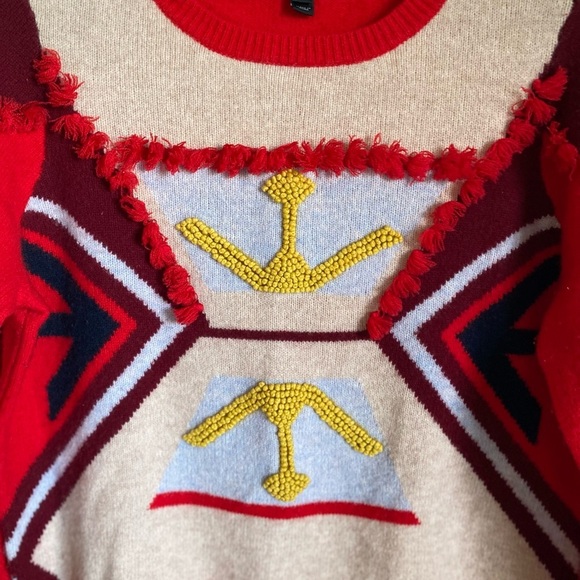 J.crew VTg Arrow Tassel 100% Wool Crewneck Art To Wear Academia Preppy Sweater M - Picture 6 of 11